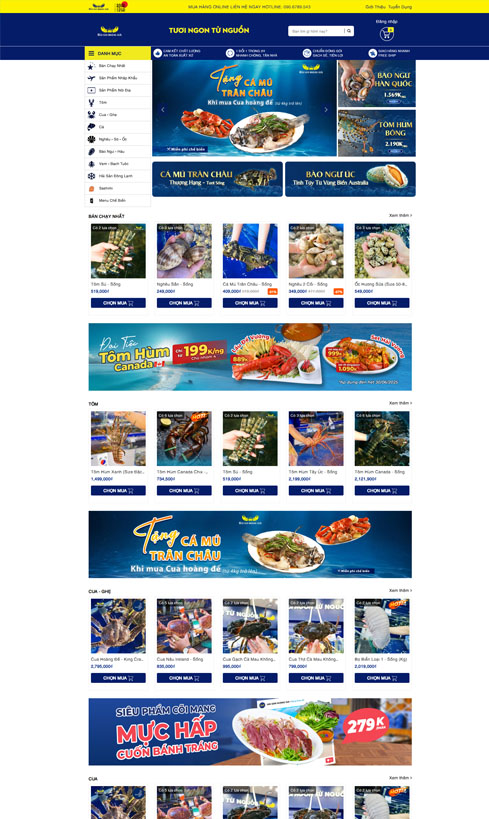 thiết kế website bán đồ ăn hải sản tươi sống