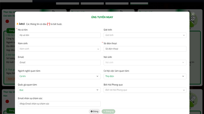 Thiết kế website xuất khẩu lao động