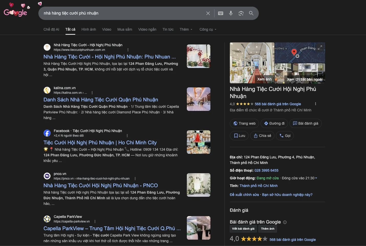 thiết kế website nhà hàng tiệc cưới