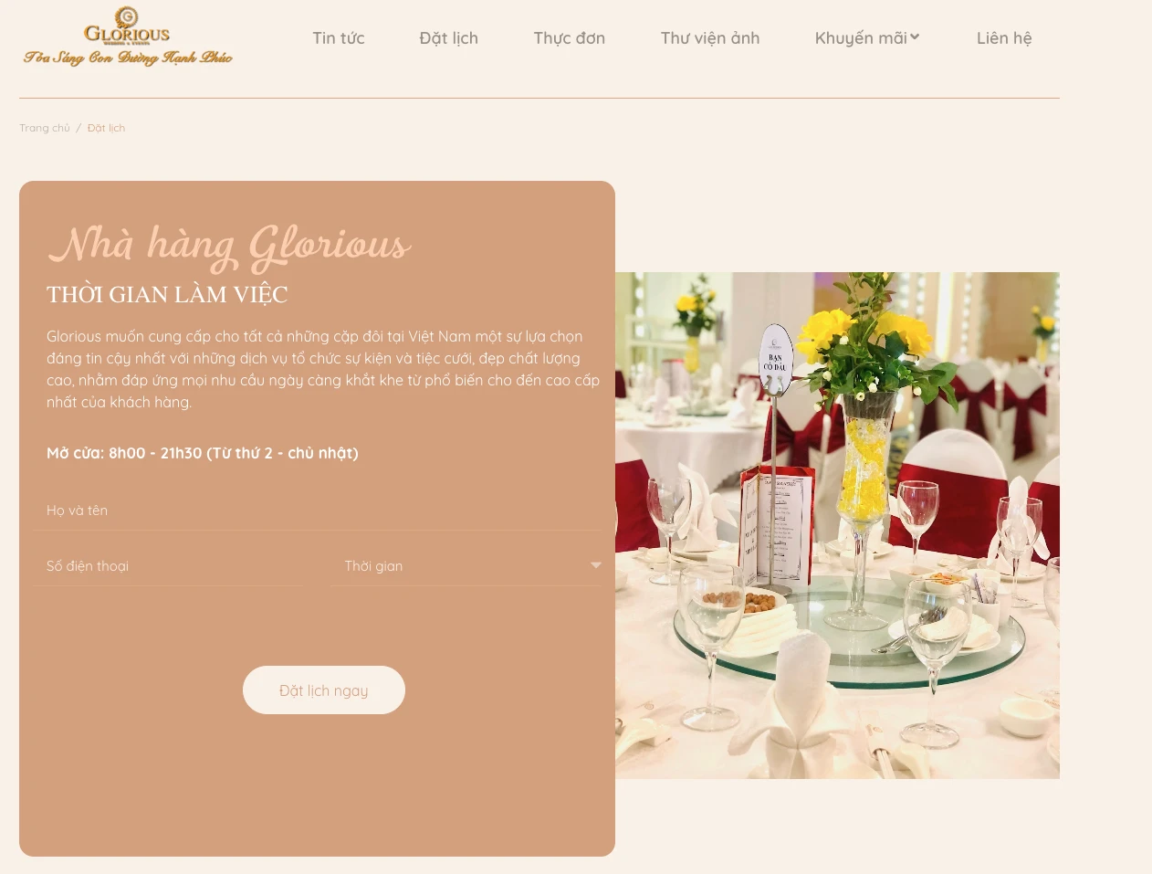 thiết kế website nhà hàng tiệc cưới