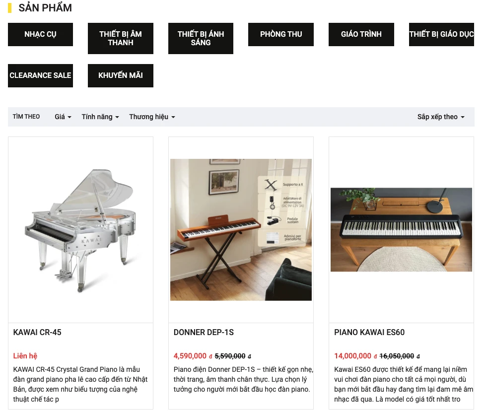 thiết kế website nhạc cụ, thiết kế website bán nhạc cụ, thiết kế website kinh doanh nhạc cụ