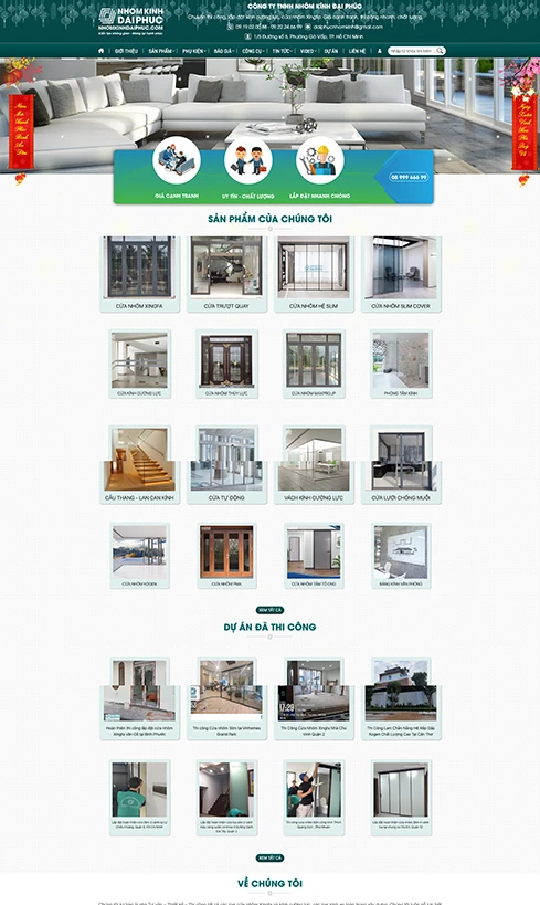 thiết kế website nhôm kính, thiết kế website cửa nhôm kính, website bán cửa nhôm kính, website công ty nhôm kính