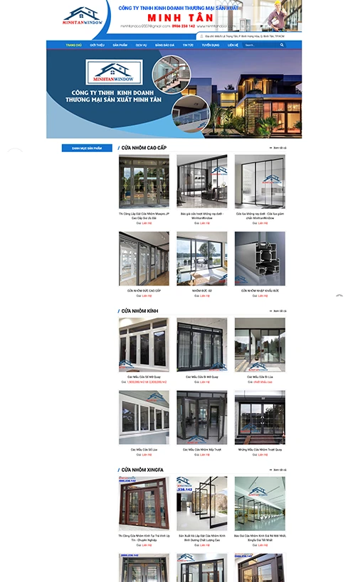 thiết kế website nhôm kính, thiết kế website cửa nhôm kính, website bán cửa nhôm kính, website công ty nhôm kính