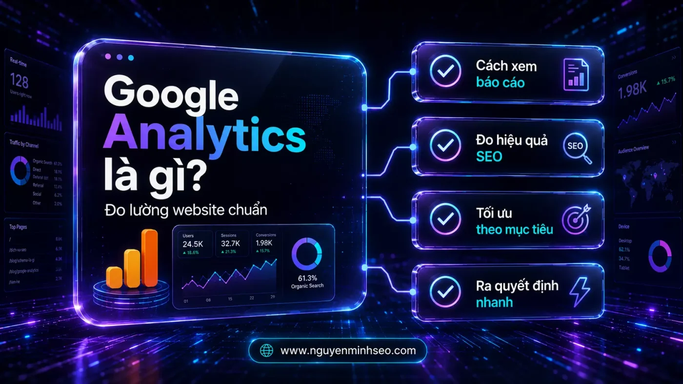 Google Analytics là gì, cách cài đặt GA4, hướng dẫn sử dụng GA4 cho người mới, bounce rate là gì, theo dõi chuyển đổi, GA4 vs Universal Analytics